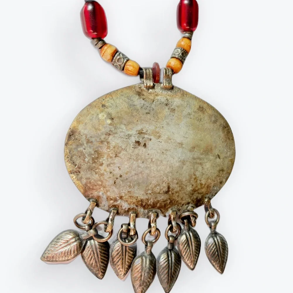 Vintage Artisan Bohemian Silver and Blue Pendant Necklace